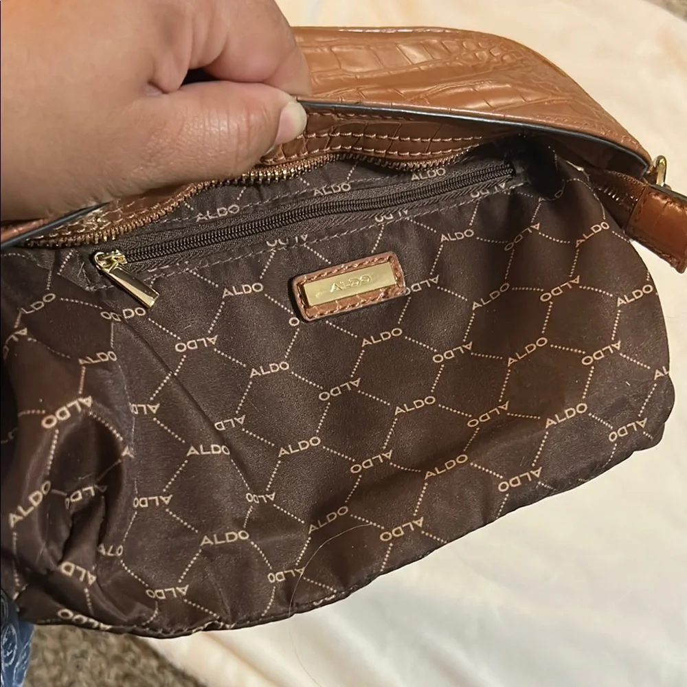 Aldo Brown and Gold Croc Embossed Shoulder Bag - Picture 9 of 11